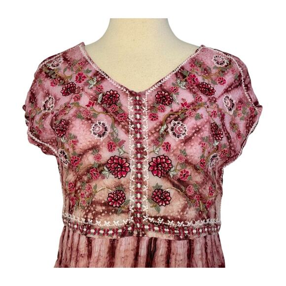 SUNDANCE Gemi Embroidered Floral Pink Tie Dye Boho Midi Dress Size XS NEW - Picture 4 of 12
